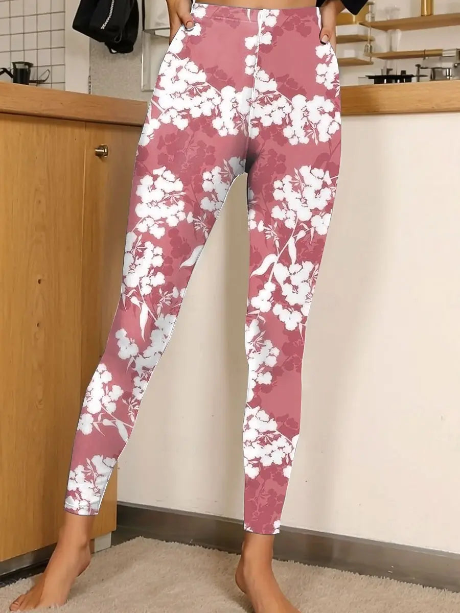 Women's Leggings Floral Graphic Pants Trousers Polyester Spandex Stretch Elastic Waist ,Control Fall Winter Streetwear