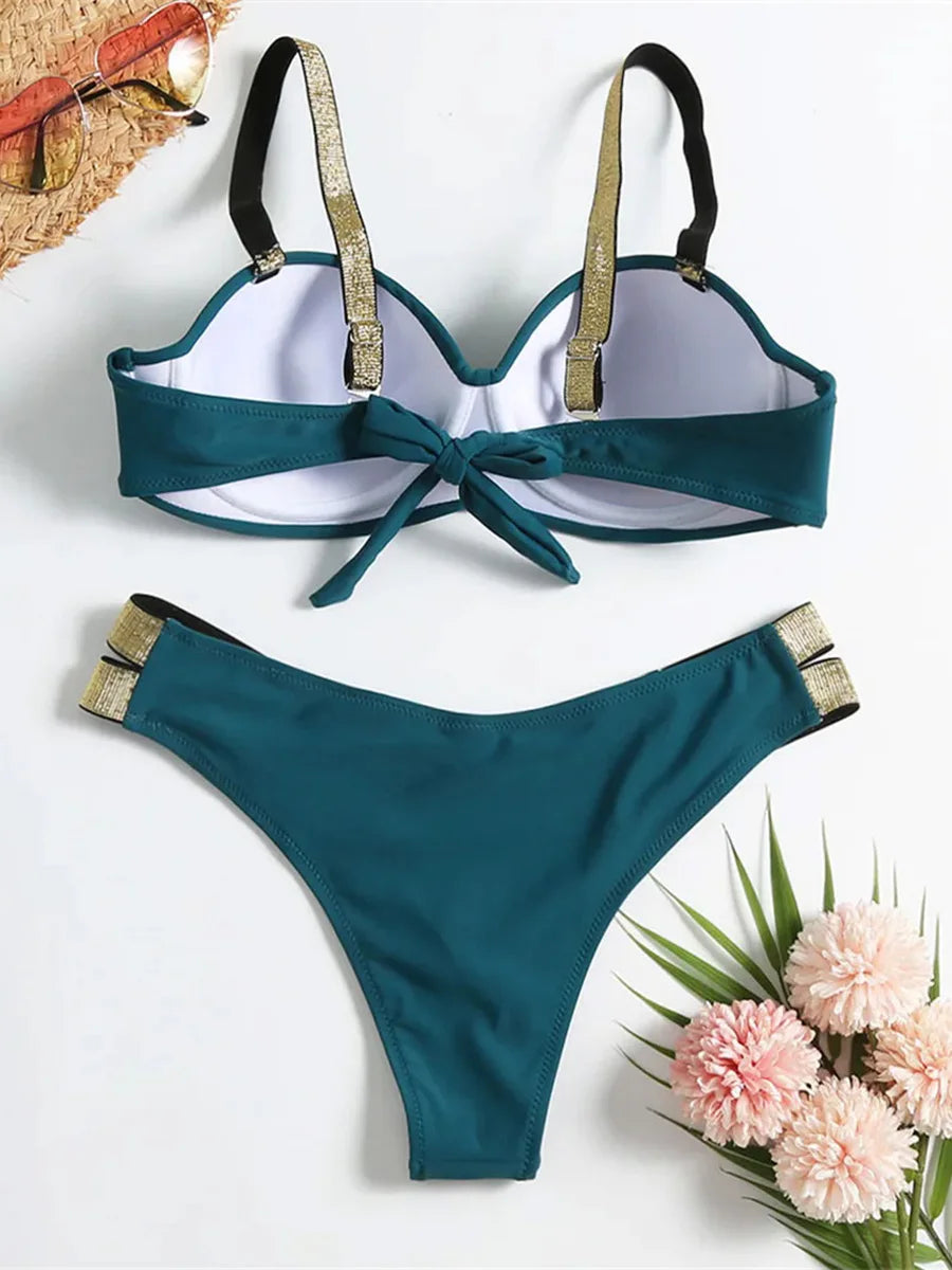 Underwired Push Up Bikini Women Swimsuit Female Swimwear Two-pieces Bikini set With Bra Cup Bather Bathing Suit Swim Beachwear