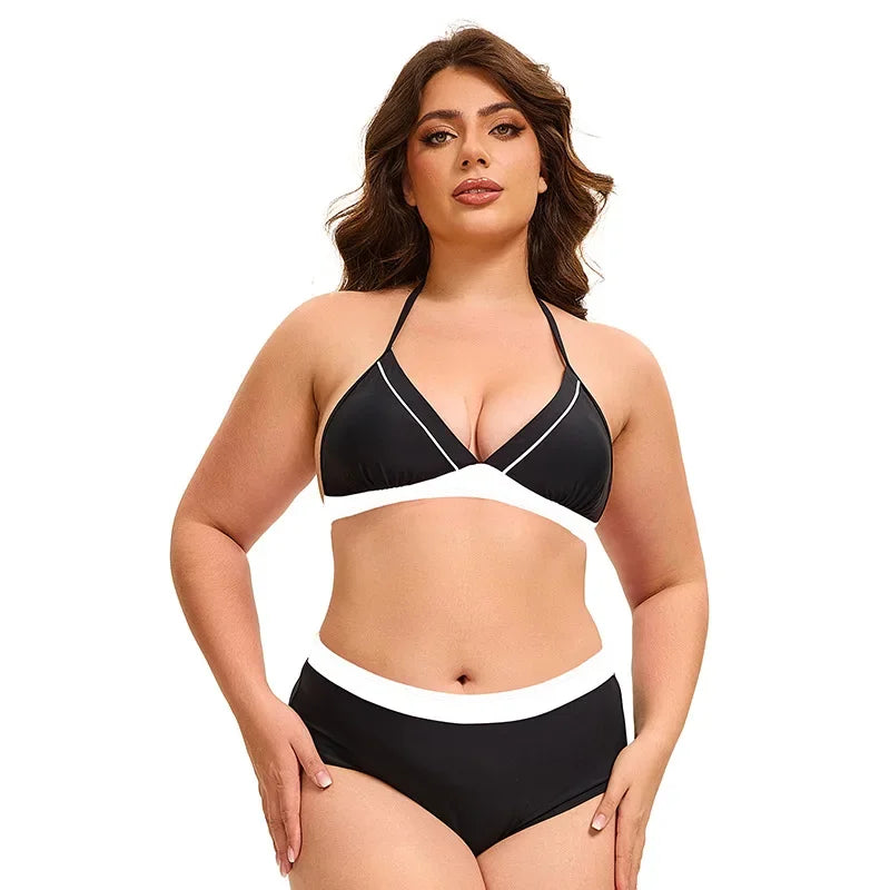 Plus Size Bikini Swimsuit Low Waist Bikini Set Backless Women's Swimsuit Block Color Two-Pieces Swimwear Summer Beach Bathing Suit