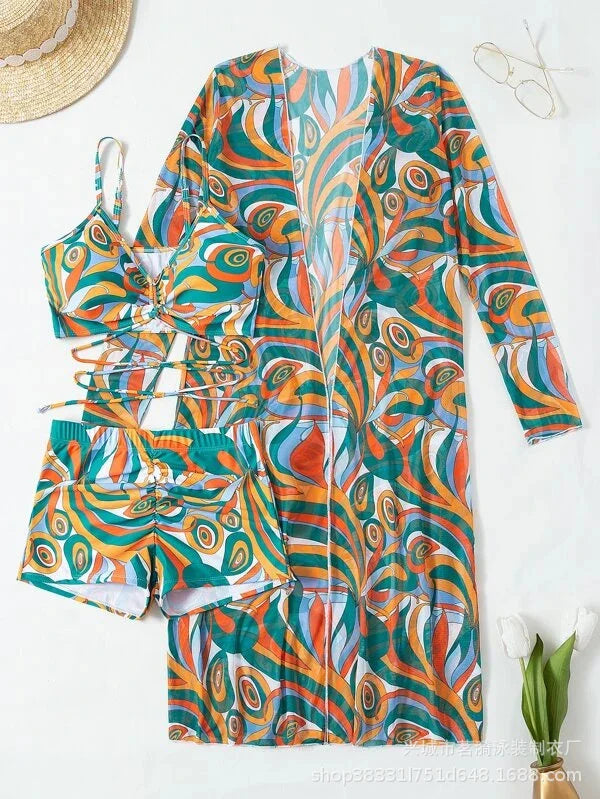 Summer Print Bikinis Swimwear Female Swimsuit Beachwear Push Up Three-Piece Bikini Set Women Swimming Bathing Suit