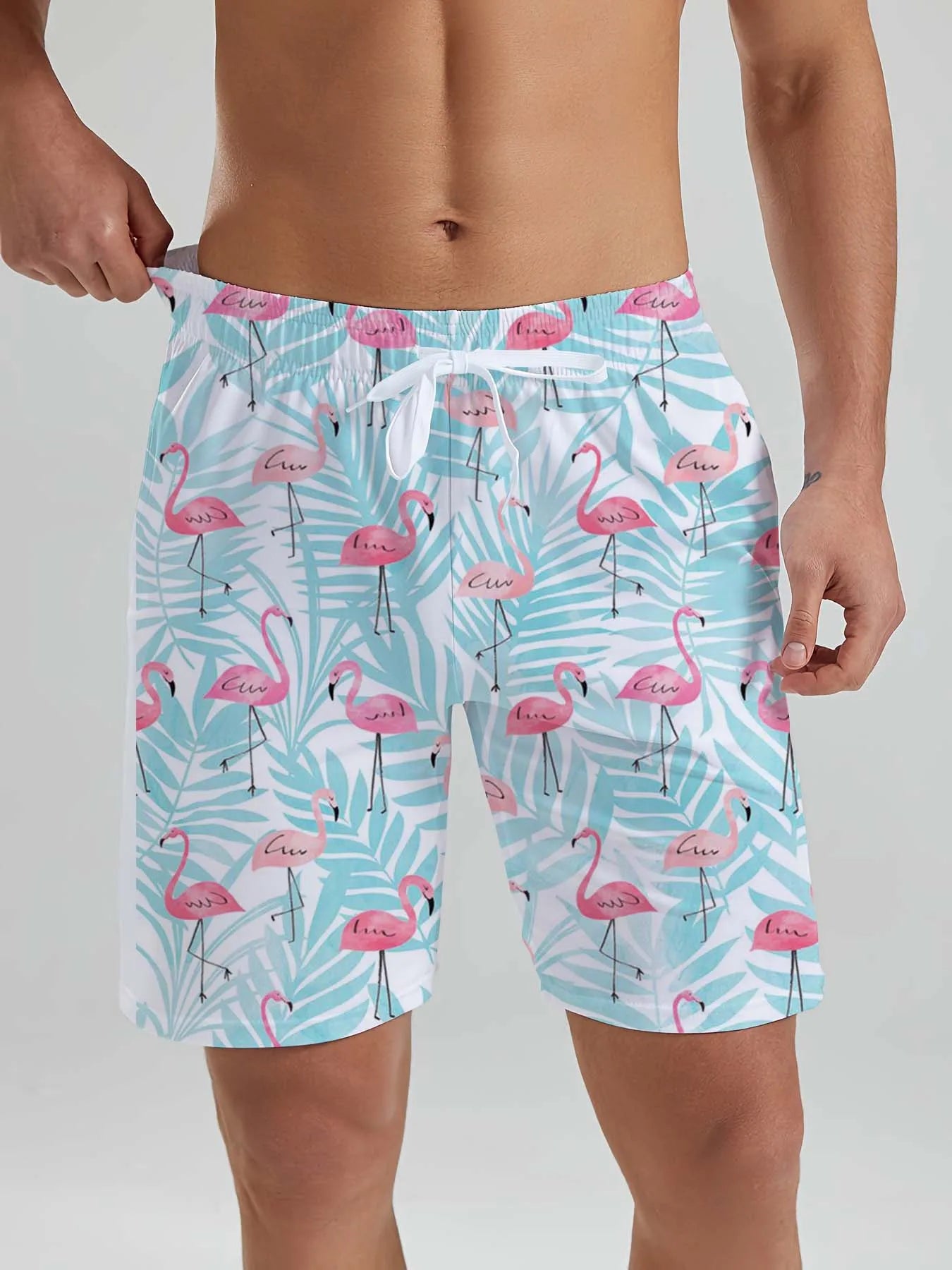 Hawaiian flamingo Vacation Beach Shorts For Men Summer Casual Street Short Pants 3D Printed  Board Shorts Swimsuit Swim Trunks