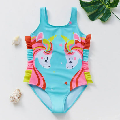 Girls One Piece Swimsuits Rainbow Print Backless Swimwear for Children Summer Kids Bathing Suits Bikinis 2-8 Years Children