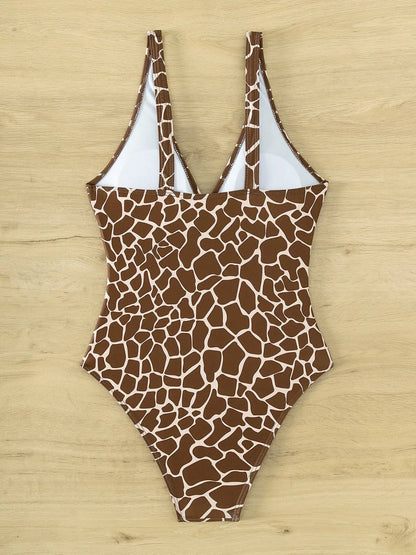 Strappy Leopard Swimsuit Women One Piece Plunging Swimwear Female Bodysuit Bathing Swimming Suit Padded Beachwear XL
