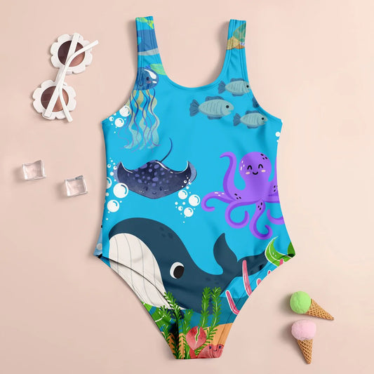 Summer Fashion Children's Swimsuit Cute 3D Printed Girl's Swimsuit Cartoon Trendy Beach Party Vacation Comfortable Diving Sports