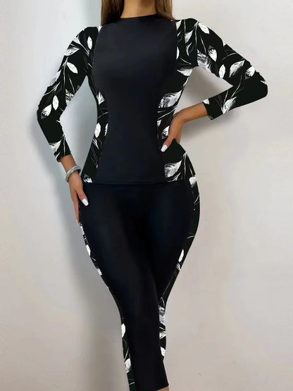 Rash Guard Floral Swimsuit Women Two Piece Surfing Long Sleeve And Pants Swimwear Female Beachwear Bathers Bathing Swimming Swim Suit