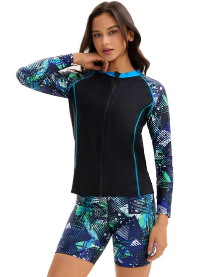 Women's Swimming Suit Ladies Patchwork Short Sleeve Swimwear Sports Pool Beachwear Two Piece Swimsuit With Shorts