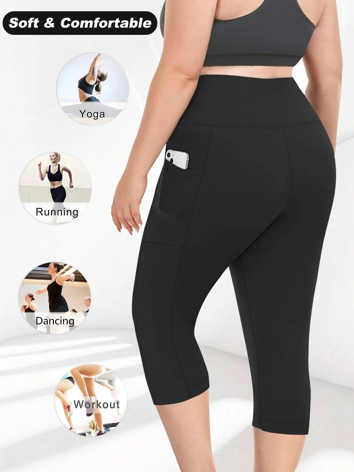 Women's Milk Silk Yoga Pants Plus Size High-Waisted Workout Leggings with Side Pockets, European Fit Gym To Street Activewear