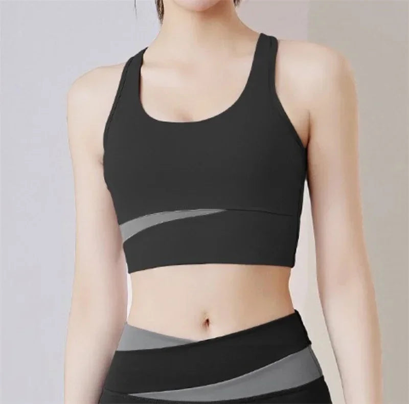 Yoga Crop Top Splicing Joint Color Yoga Bra Racer Back Pilates Bra Gym Bras Bounce Control Running Bras Fitnss Crops