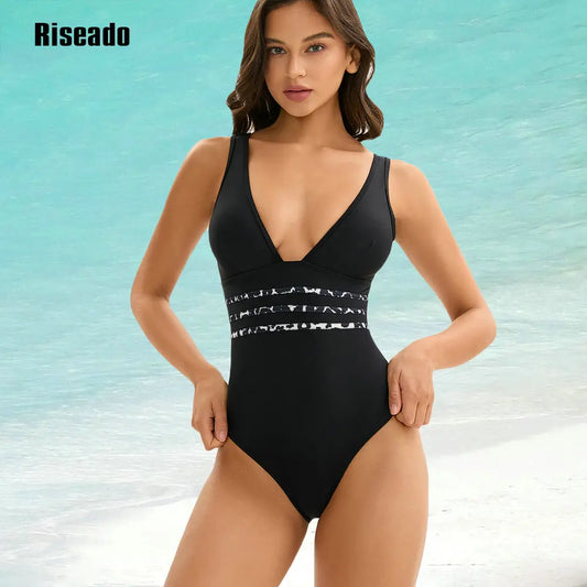 Women's One Piece Swimsuit Plunging Neck High Waist Bathing Suit Cutout Back Ruched Swimwear