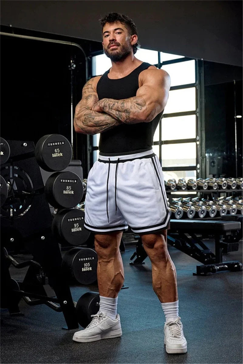 Men's double-decker Sports Shorts Mesh Quick Dry Loose Training Shorts men new Summer Fitness Joggers Casual Breathable Shorts