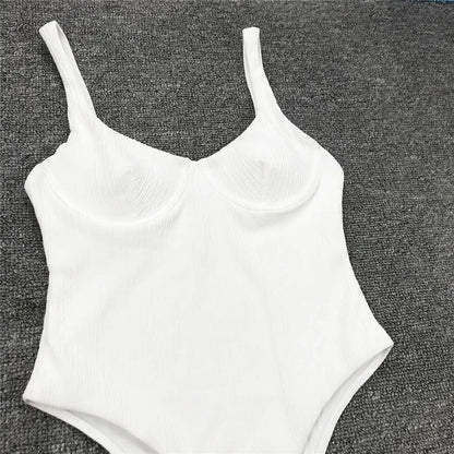 S - XL High Cut Women Swimwear Ribbed Underwired One Piece Swimsuit Female Bather Bathing Suit Swim Lady Bodysuit