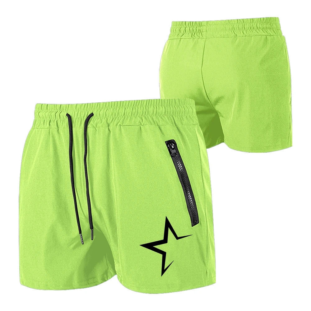 Men's Swimming Trunks with Double Zipper Pockets Summer Quick Dry Beach Shorts Star Print Gym Fitness Running Sport Shorts