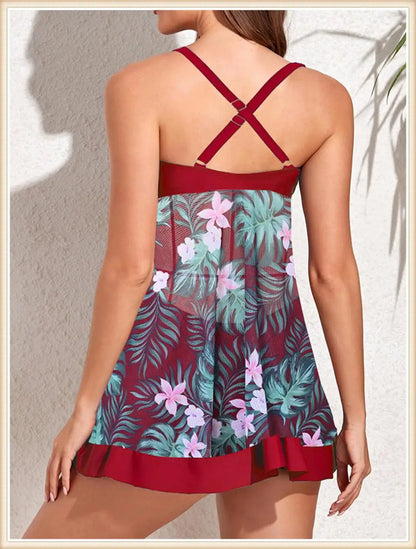 High Waist Swimsuit Beach Dress Women 2 Piece Printed Tankini Set Swimwear Female Bathing Swimming Swim Suit Beachwear Lady