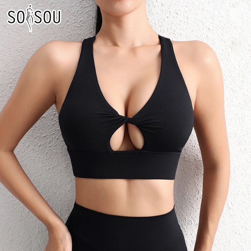 Halter Neck Yoga Crop Top Bra Gym Sport Sexiest Bra Chest Pad Removable Elastic Tight Breathable Top Women 6 Colors