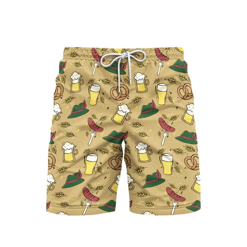 Hawaii Pretzel Beer Graphic Beach Shorts For Men 3d Printed Summer Fashion Swim Shorts Outdoor Sports Quick-drying Short Pants