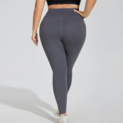 XL~4XL Gym Leggings Yoga Oversized Women's Pants Two Side Pockets Tight Breathable Elastic High Waist Womens Clothing