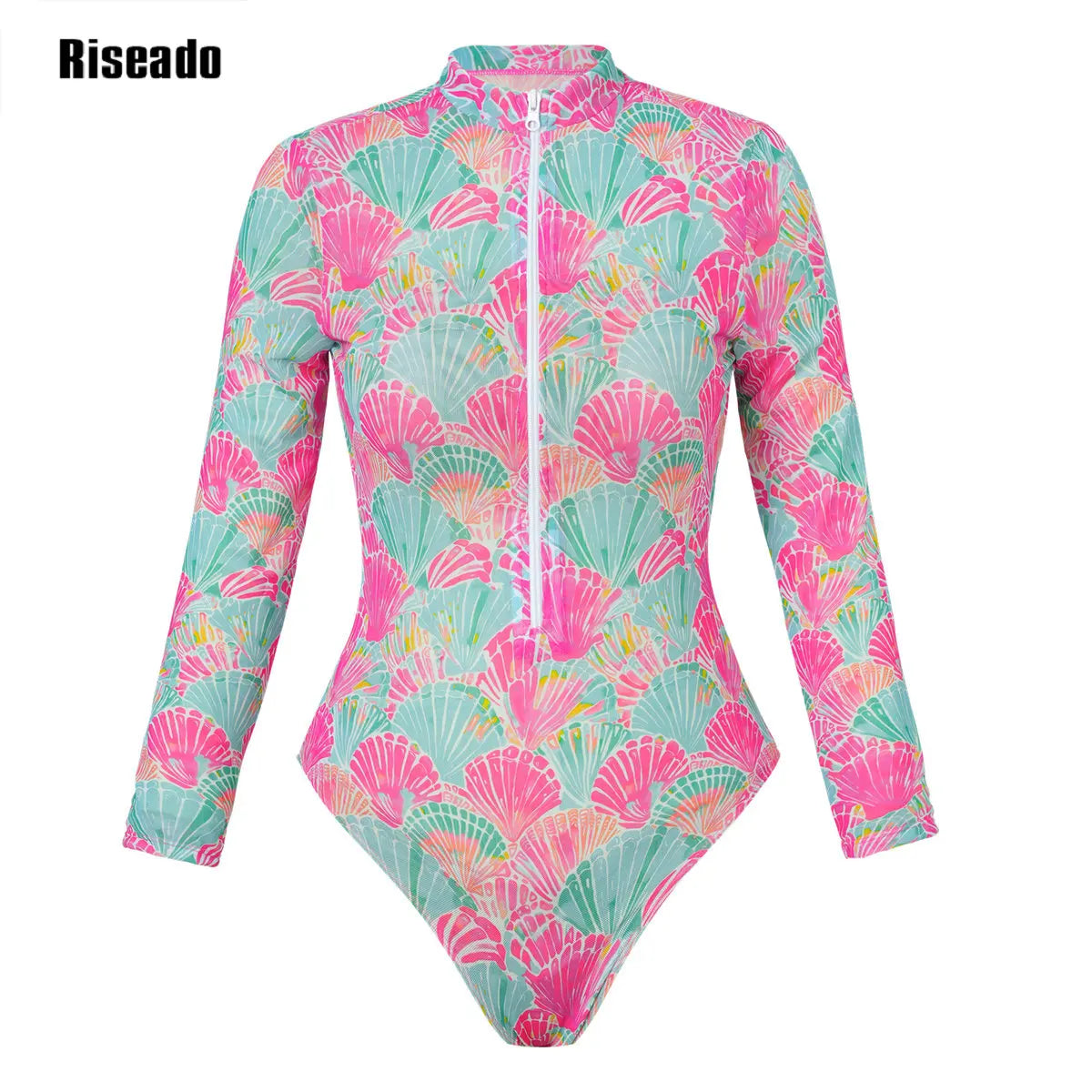 Women's Swimsuit Mesh Swim Suit Transparent One Piece Suit with Long Sleeves Large Size Protective Beach Clothes