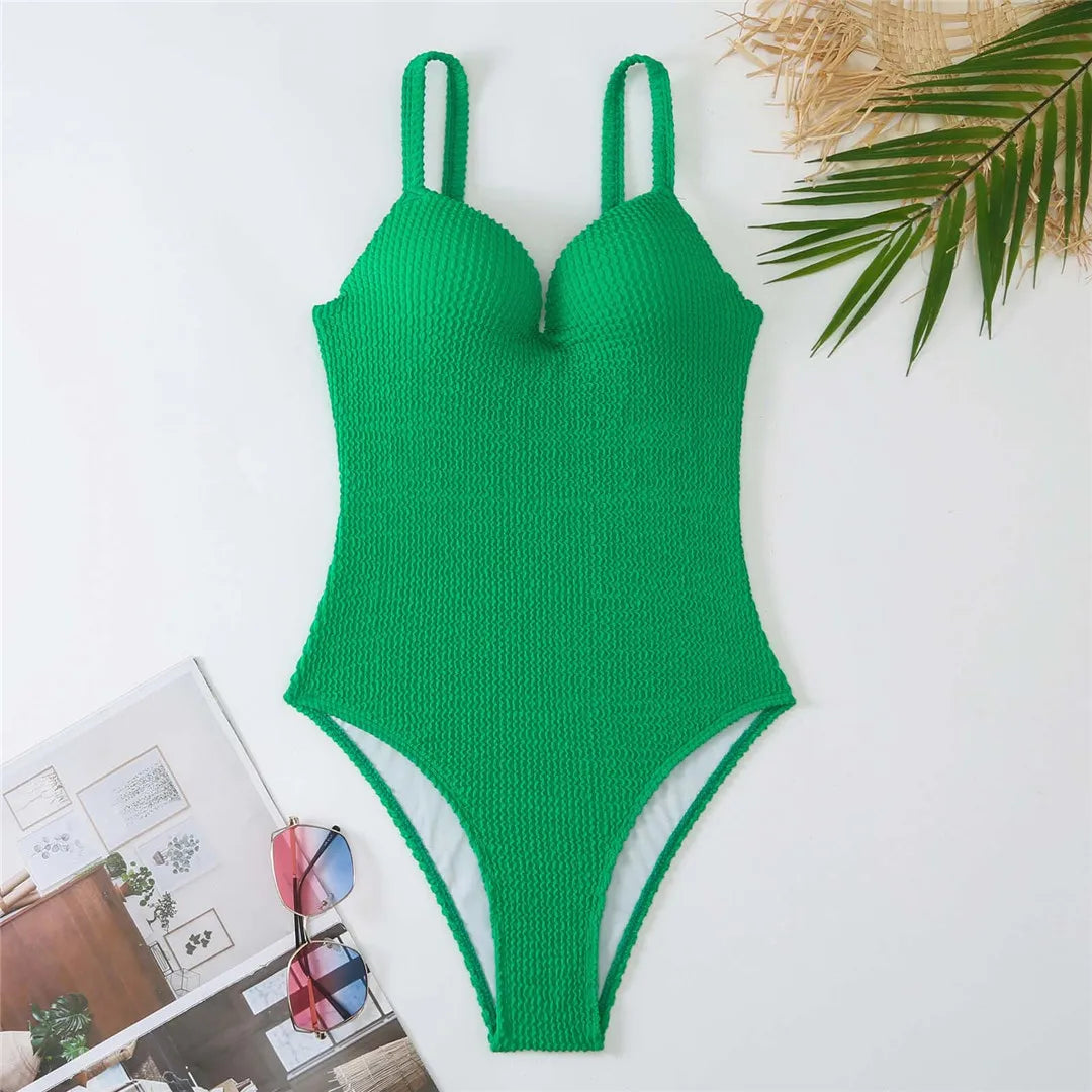 S - XL Ribbed Push Up Swimsuit Female Swimwear Women One Piece With Bra Cup Bather Bathing Suit Swim