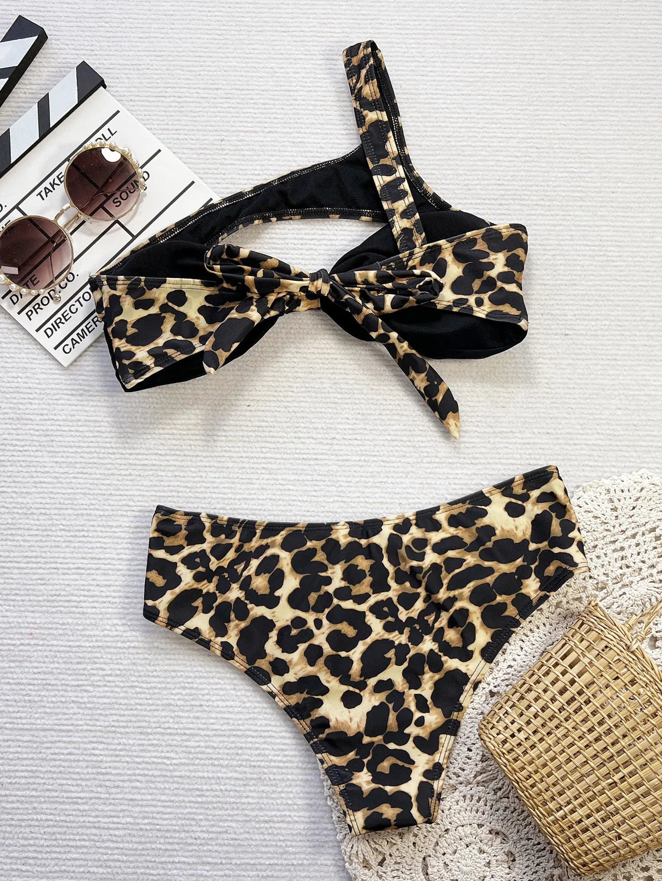 Leopard Print Patchwork Swimwear Women Hollow Bikini Set Push Up Lady Swimsuit Beach Brazilian Bathing Suit