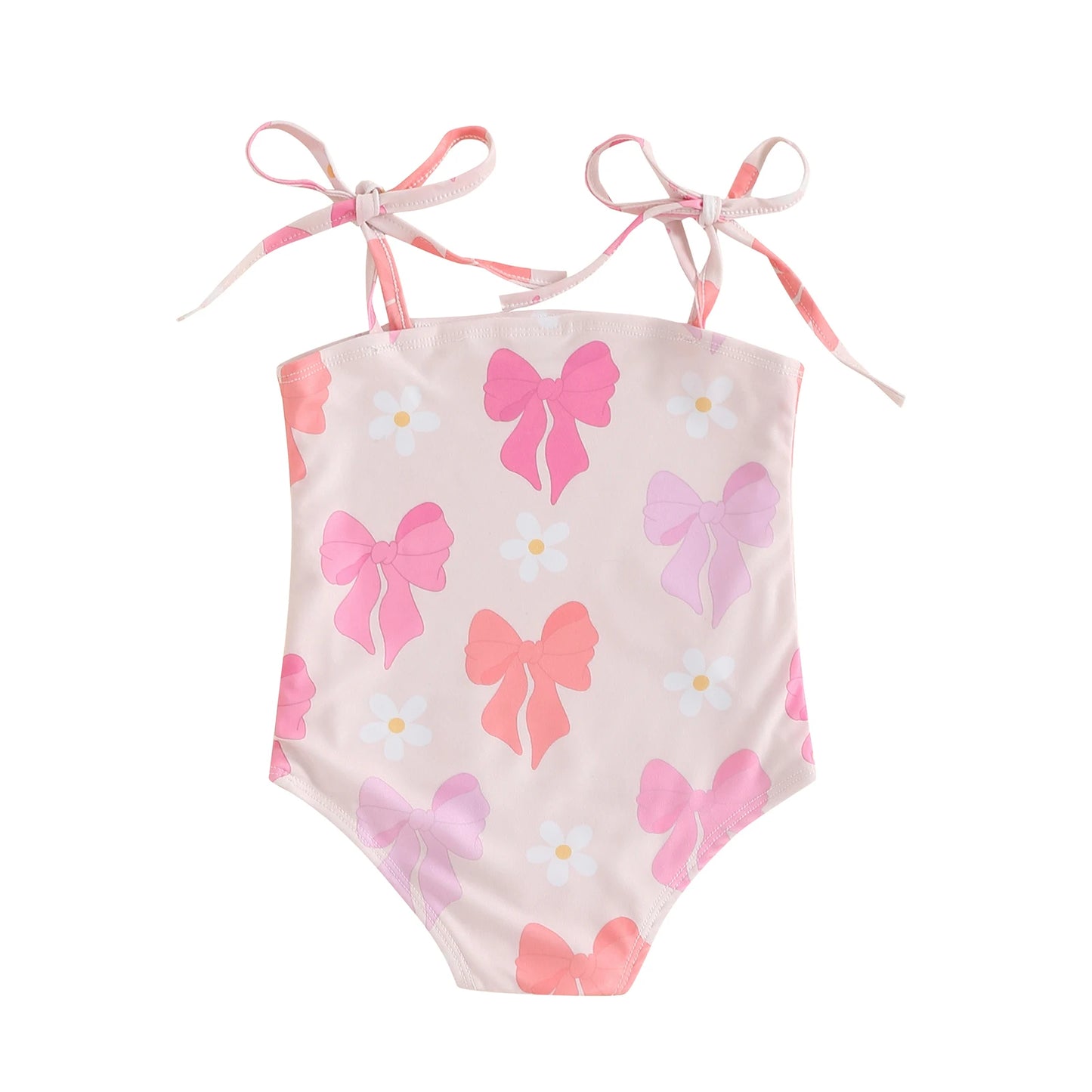 Kids Girls Sleeveless Bikini Swimsuit Cute Elastic Bow Print Strap Children Swimwear for Summer Beach Bathing Suit