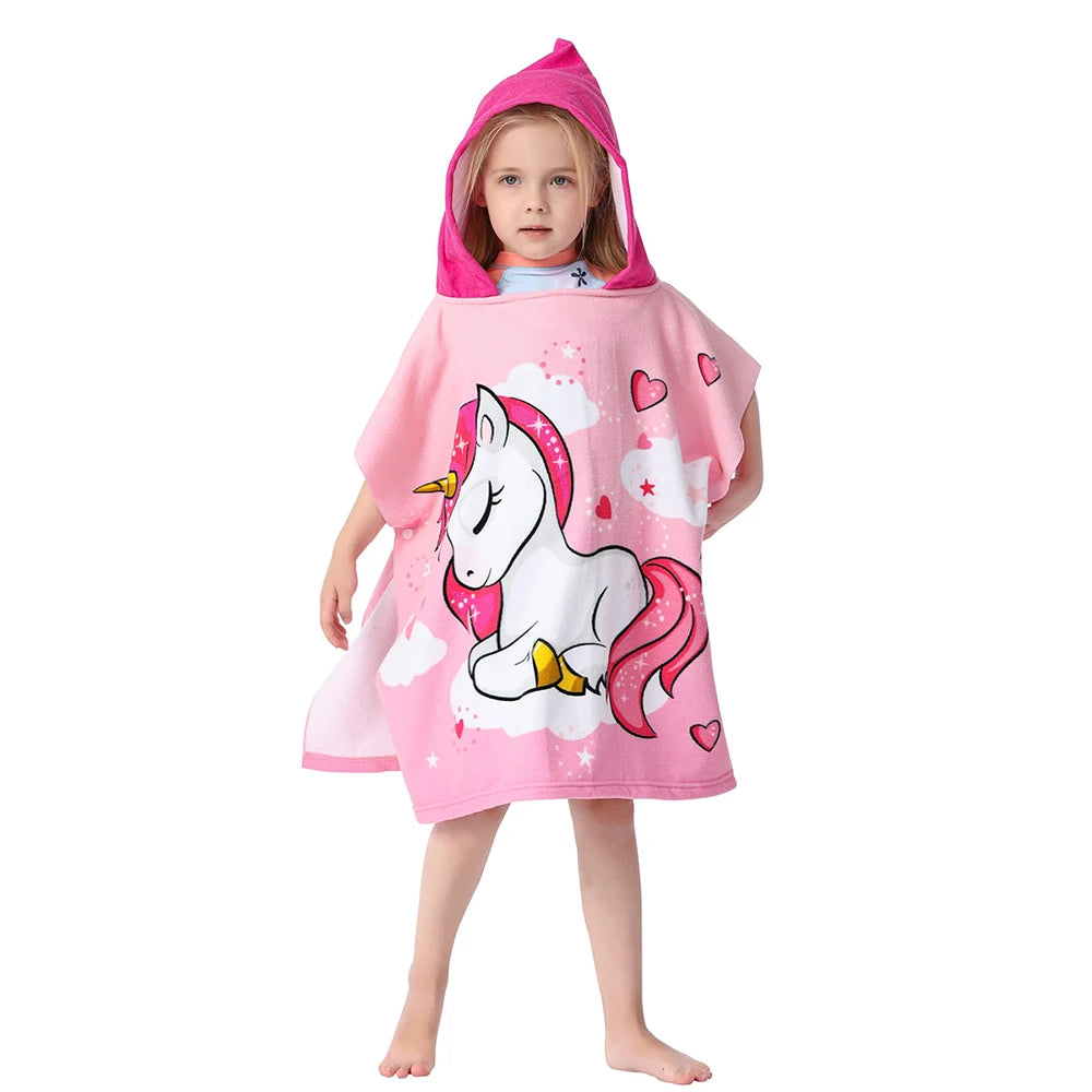 Baby Cartoon Printing Bathrobe Girls Unicorn Beach Towel Boy Shark Dinosaur Bath Towel Kids Hooded Cape Towel Children Bath Item