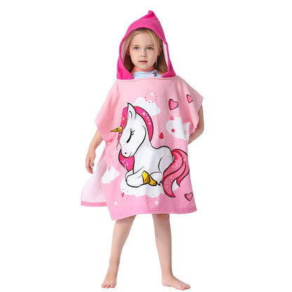 Baby Cartoon Printing Bathrobe Girls Unicorn Beach Towel Boy Shark Dinosaur Bath Towel Kids Hooded Cape Towel Children Bath Item