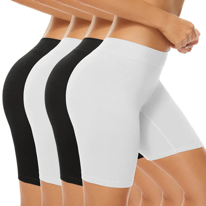 Pack Of 4 Women's Cotton Boxer Shorts Underwear High Waisted Briefs Anti Chafing Biker Shorts(Regular & Plus Size) for Work Sports