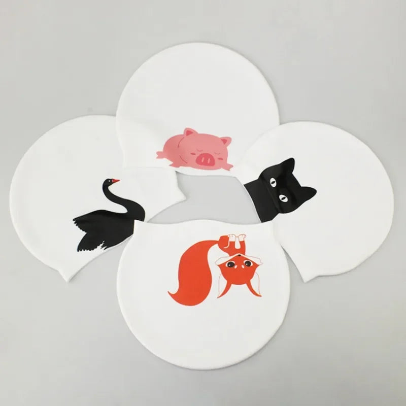 Universal Swimming Caps for Adult Children Ear Protection Silicone Swimming Cap Printing Cute Cartoon Swim Cap Pool Accessories