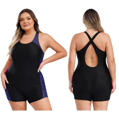Women Swimsuit Plus Size One-piece Swimwear Swimming Jumpsuit U Neck Big Size Short Jumpsuit Bodysuit Pool Swimming Bathing Suit