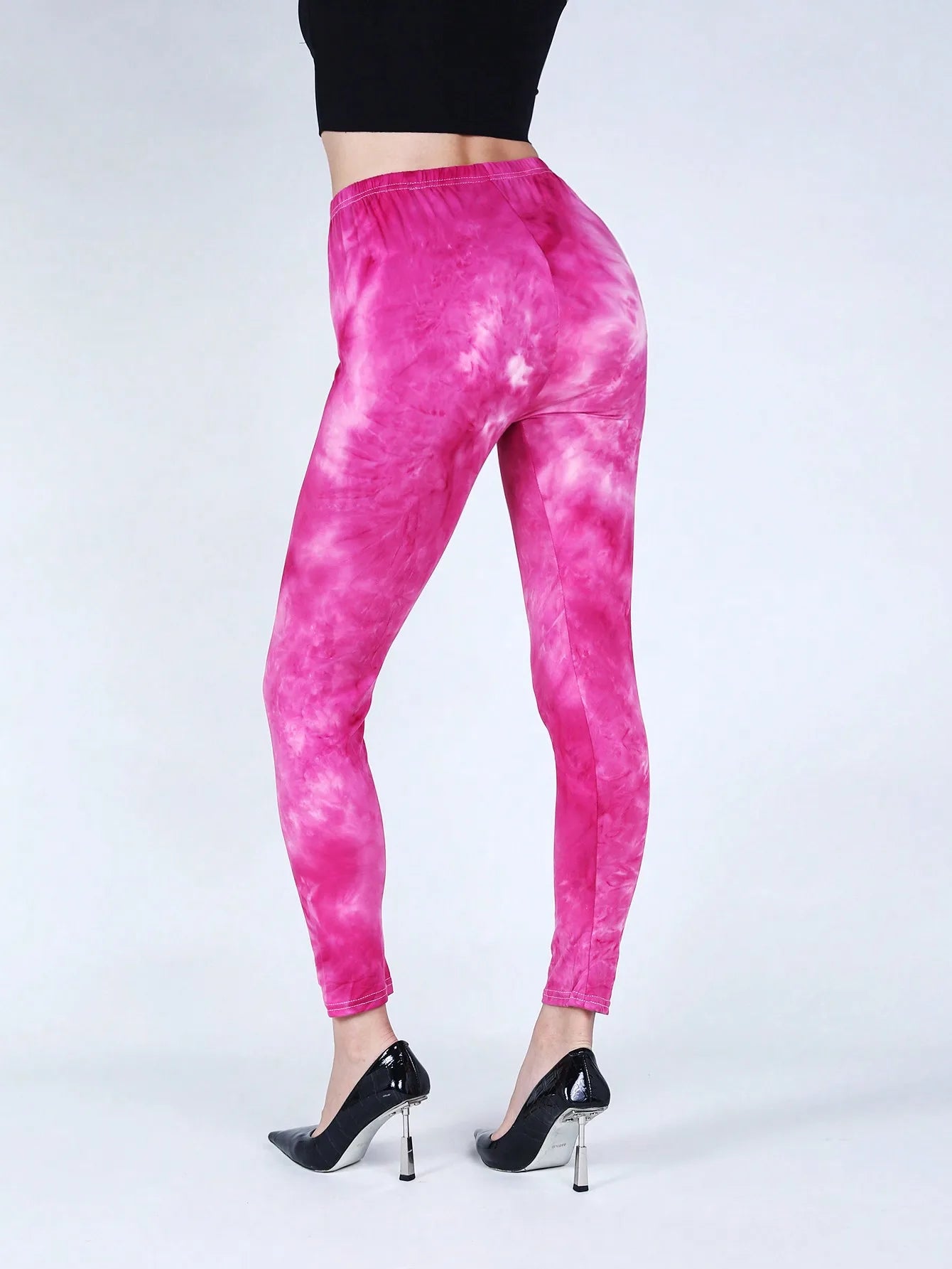 CUHAKCI Fashion Casual Women's Tight Pants High Elasticity Tight Legging Tie Dyeing Solid Color Fitness Exercise Nine Point Pant