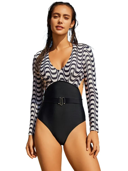 High Waist Swimsuit Women Summer Bathing Suit Bikini Set Long Sleeve Swimwear Women Beach Swimming Suit For Female