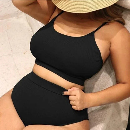 4XL Women's Plus Size Bikini Set Two-Piece Solid Color Swimsuit for Vacation Tummy Control Bathing Suit Swimwear
