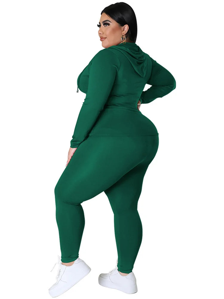 Wmstar Plus Size Two Piece Outfits Women Hoodies Sweatsuit Leggings Pants Sets Solid Stretch Matching