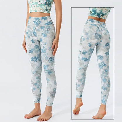 Yoga Pants Women High Waist Trainer Sports Leggings Long Tights Floral Push Up Running Trouser Workout Tummy Control