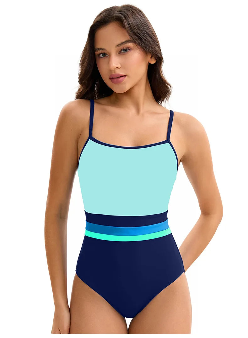Women's One Piece Swimsuit Summer Triangle Spaghetti Strap Tight Swimwear Beach Sport Rash Guard  Padded No Underwire