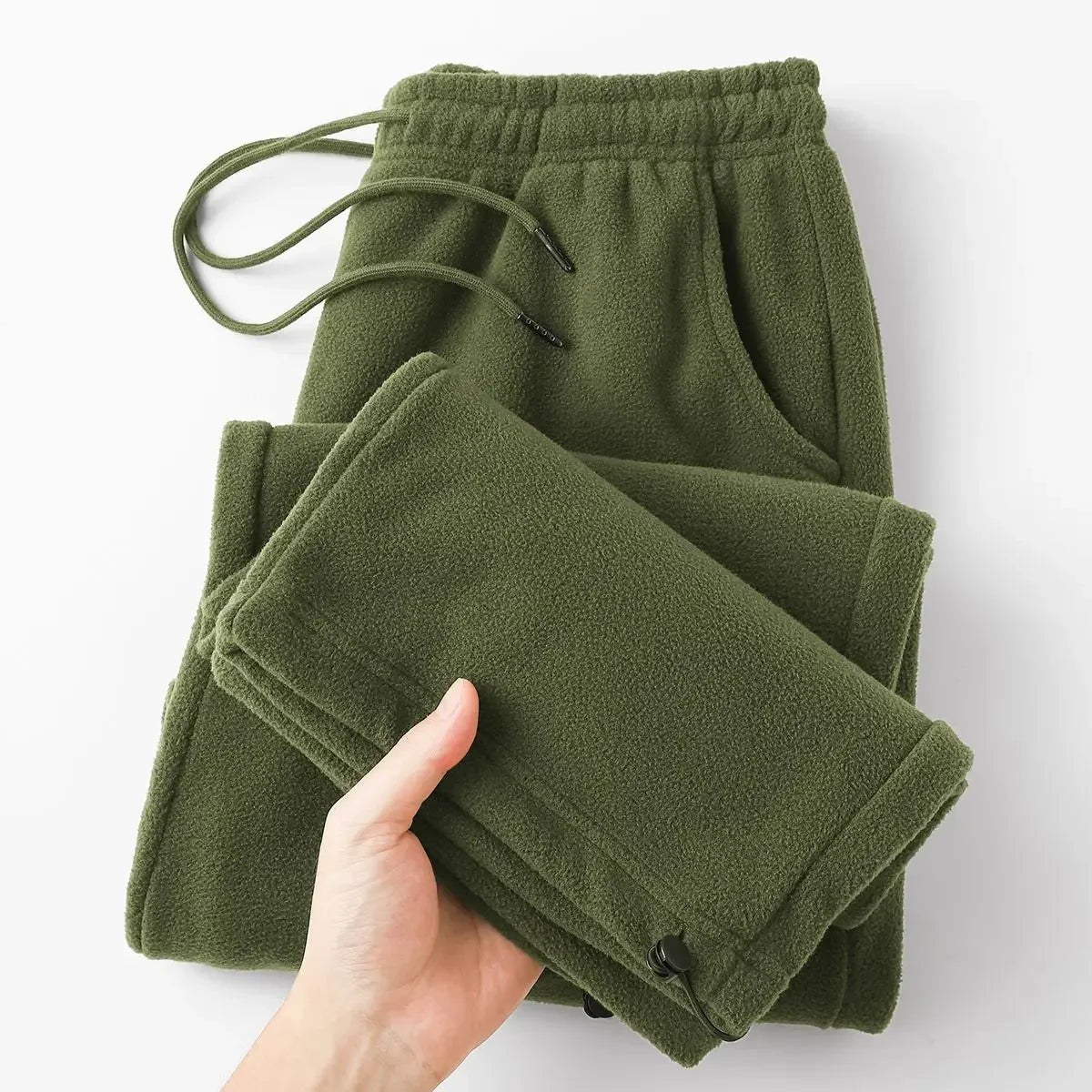 Men's Fleece Vintage Thick Winter Casual Fleece Pants Men Wide legs Baggy Warm Sweatpants Male Drawstring