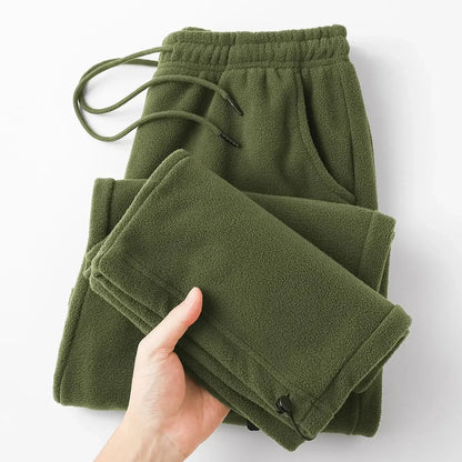 Men's Fleece Vintage Thick Winter Casual Fleece Pants Men Wide legs Baggy Warm Sweatpants Male Drawstring