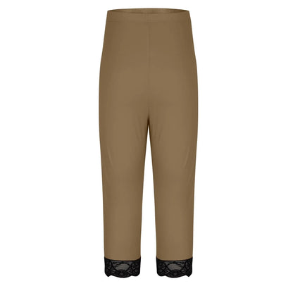 Plus size yoga pants women's fashion large solid color lace splicing bottom pants with elastic waist sports cropped pants