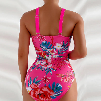 One Piece Swimsuit Women Swimwear Push Up Monokini Plunge Bathing Suit Floral Bodysuit Beach Wear Female Swimsuit