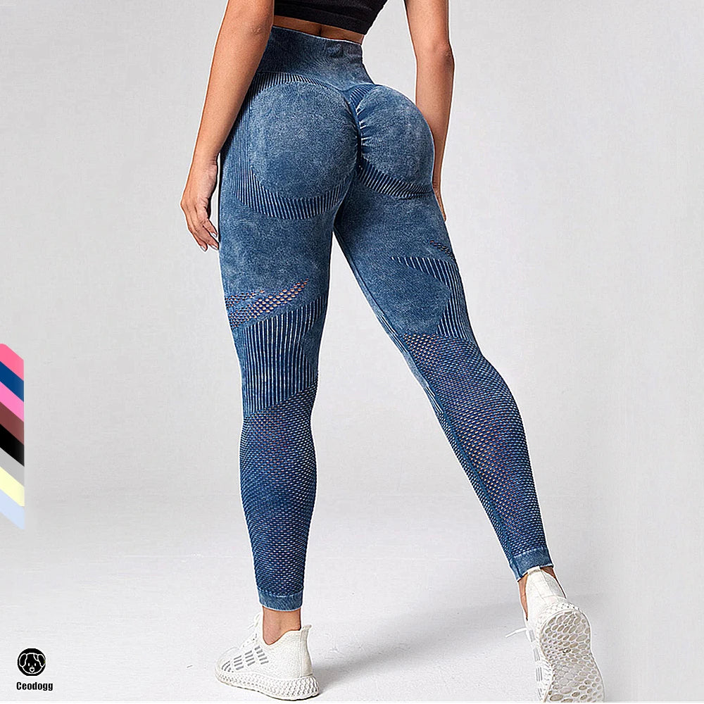 Women Leggings Washing Yoga pants Bubble Butt Push Up Fitness Legging High Waist Scrunch Tights Gym Seamless Leggings