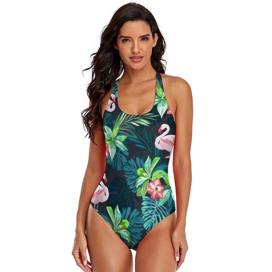 Tropical flamingo print Swimsuit Printed Rave Swimwear 1 Piece Bathing Suit
