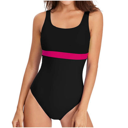 One Piece Swimsuit Women Slim Contrast Color Bodysuit Low Cut Backless  Bathing Suit Bathers