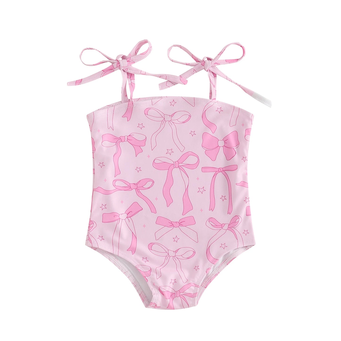 Kids Girls Sleeveless Bikini Swimsuit Cute Elastic Bow Print Strap Children Swimwear for Summer Beach Bathing Suit