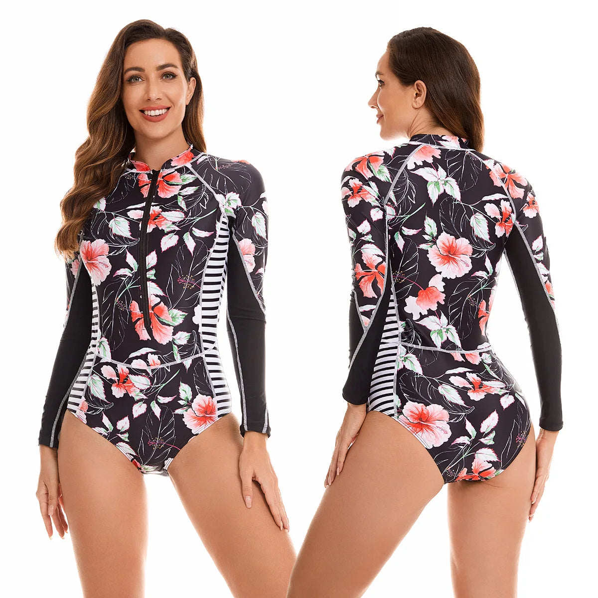 Surfing Sport Swimsuit One Piece Long Sleeves Women Swimwear Skeleton Zipper High Quality Bath Suit Halloween Costumes