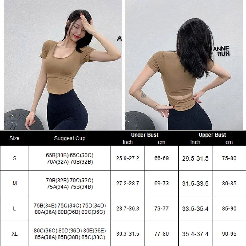 Aiithuug U Neck Yoga Bra Crop Bra Short Sleeve Ribbed Gym Crop Pilates Bras Gym Bra Workout Crops Fitness Top Running Crops