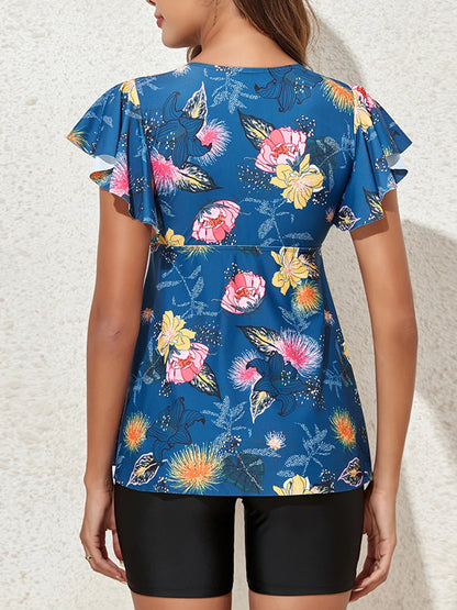 Floral Tankini Two Pieces Ruffle Swimsuit Women With Shorts High Waist Swimwear Female Bathing Suit Mayo Beach Bathers