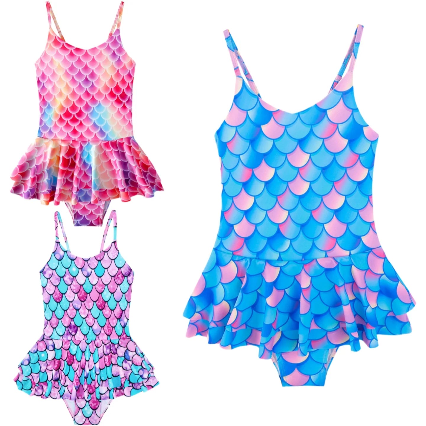 Kids Girls' One-Piece Mermaid Swimsuit Mermaid Scale Print Stretchy Polyester for Beach & Pool Girls Swimwear Summer Bathing Suit