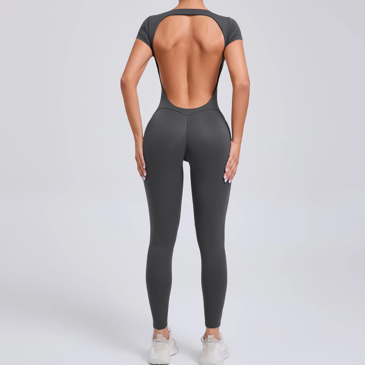 Pad Short Sleeves Suit Female One Piece Jumpsuit Yoga Set Workout Bodysuits Backless Sports Rompers Women Gym Legging