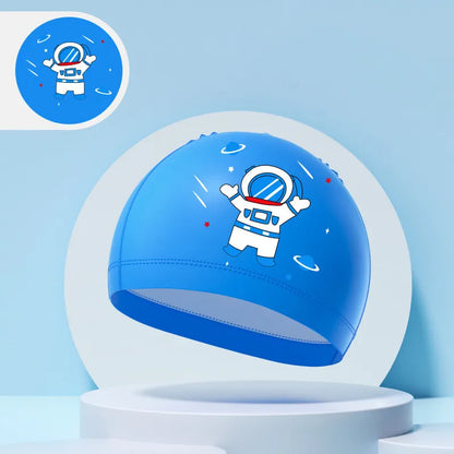 Children's Swimming Caps Boys Girls Kids Cartoon Swim Hat High Elastic Ear Protection PU Waterproof Swimming Cap
