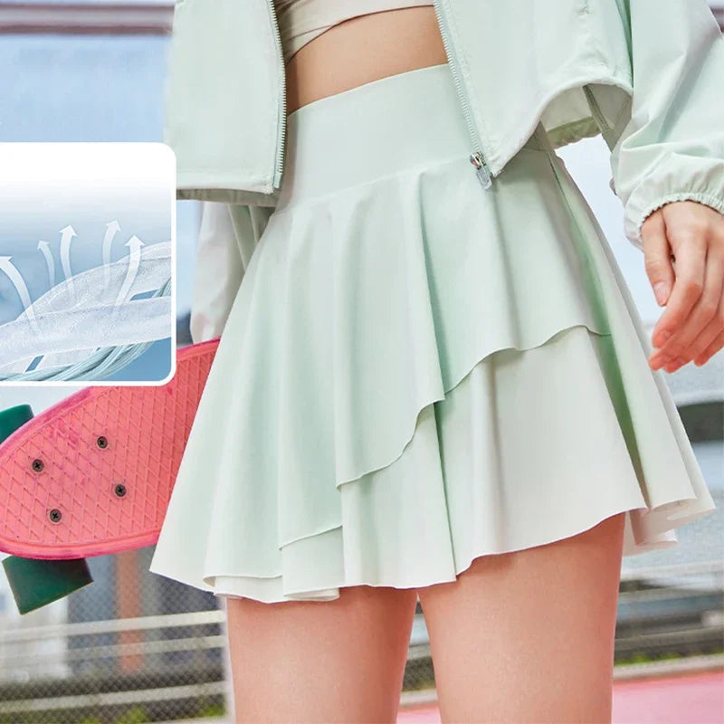 Pockets Tennis Skirt Soft Cool Fabric Golf Skort Flare Layer Golf Shorts Skirts Soft Tennis Skirts Sports Two Layer